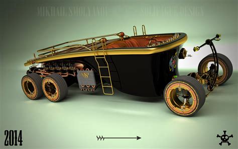 steampunk  wheel land yacht   car   future