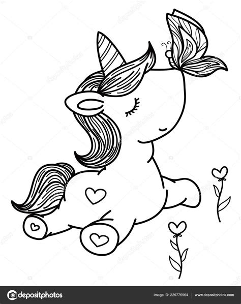 cute unicorn butterfly black silhouettes coloring stock vector image