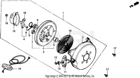 honda hs  snow blower jpn vin hs  parts diagram  recoil starter