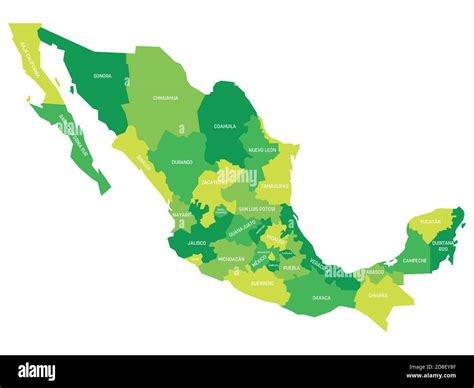 Mapa Pol Tico Verde De M Xico Divisiones Administrativas Estados 20160
