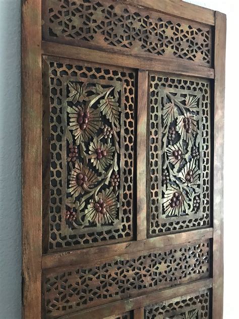 large ornate bohemian carved wooden wall art panel india carved wood