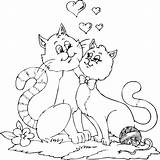 Coloring Cats Two Pages Sweethearts Valentine Cat Valentines Drawings Kids Friends Easy sketch template