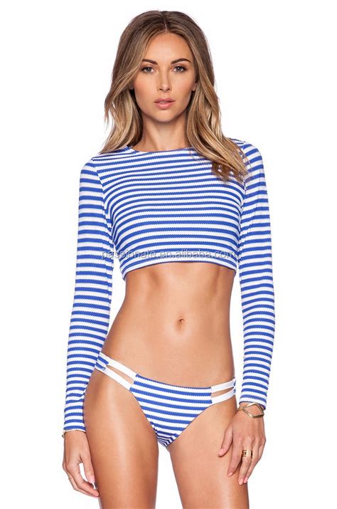 2017 Custom Made Sexy Long Sleeve Cropped Bikini Top With Sun