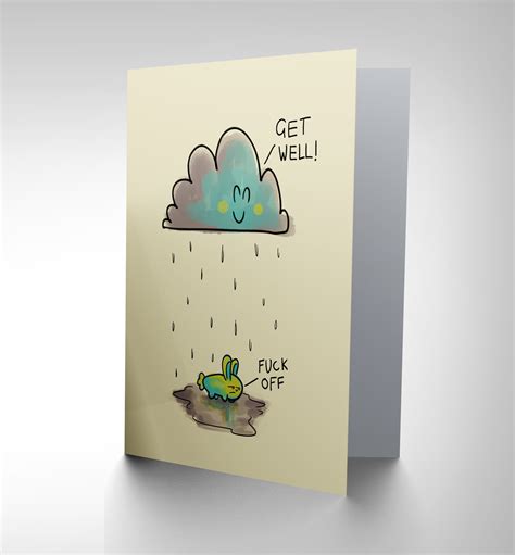 Card Greeting Get Well Soon Adult Rabbit Rain Cloud Fun