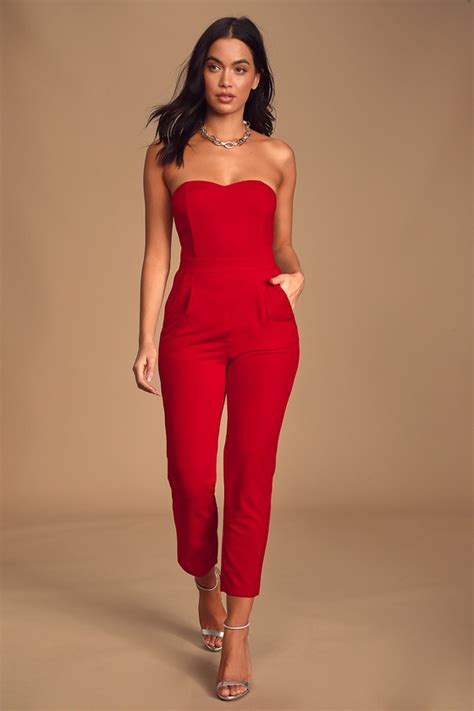Sexy Red Jumpsuit Strapless Jumpsuit Sweetheart Jumpsuit Lulus