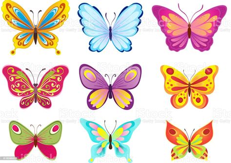 Ilustración De Conjunto De Mariposas De Colores Dibujos Animados Sobre