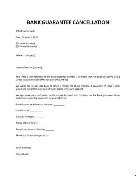 bank guarantee cancellation lettering cover letter template words