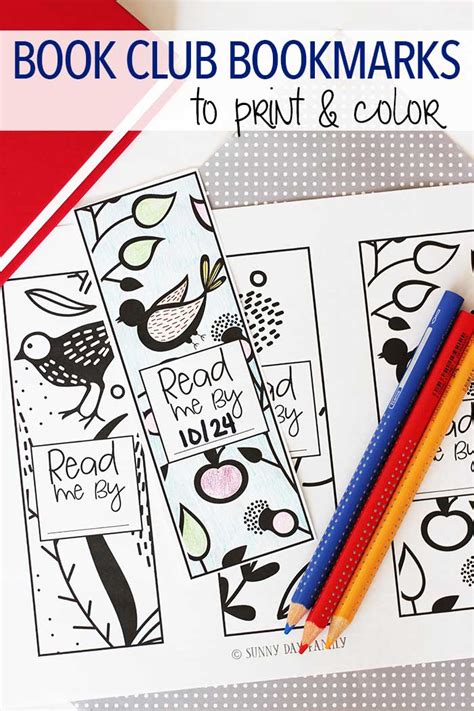 printable book club bookmarks  color sunny day family