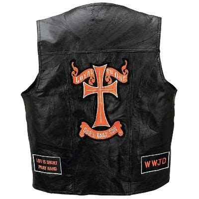 genuine leather vest  christian patches christian biker patches