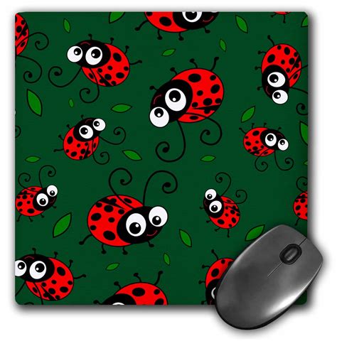 3drose Cute Red Ladybug And Leaf Pattern On Dark Green