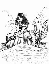 Coloring Pirate Mermaid Treasure Chest Guarding Beautiful Her sketch template