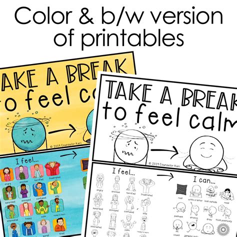 calm  kit small box printables  coping skills cards counselor
