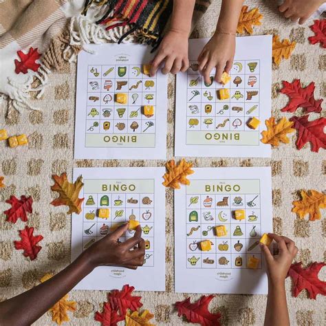 fall bingo  kids  printable game childhood magic