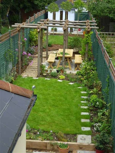 small garden  green grass  wooden structures