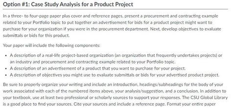 option  case study analysis   product project cheggcom