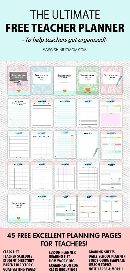 printable teacher planner  templates    efficient