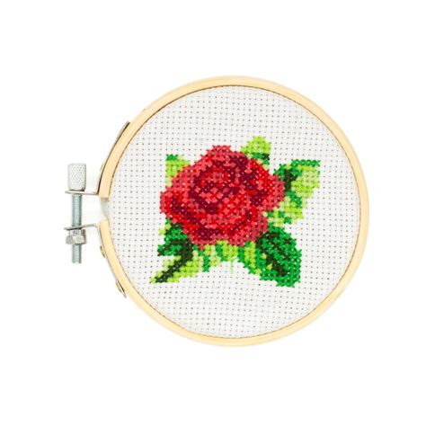 mini cross stitch embroidery kit rose kikkerland design