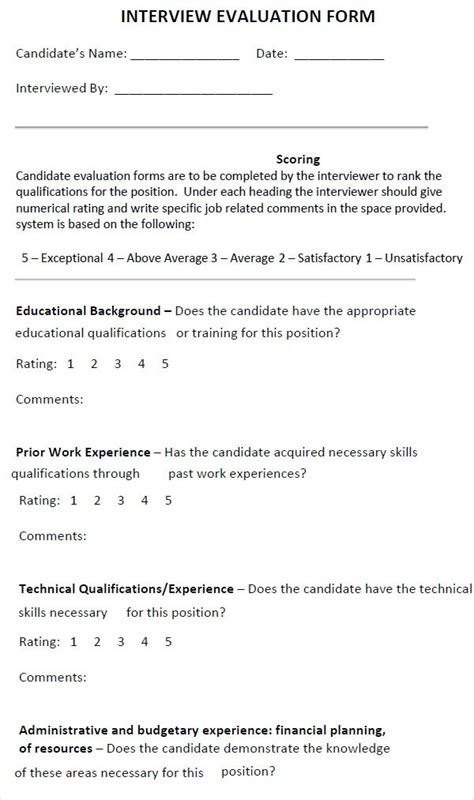 sample interview evaluation form templates   ms word