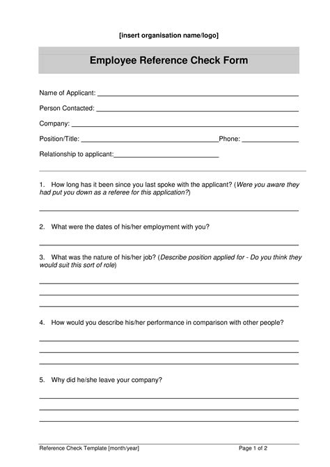 employee reference check form templates  allbusinesstemplatescom
