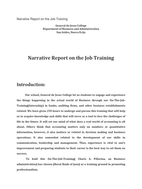 narrative report   job training  emergence business