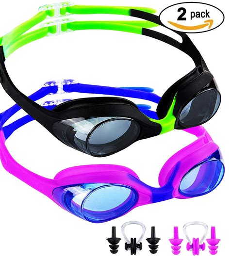 kids swim goggles pack   waterproof swimming goggles  children early teens swim goggles