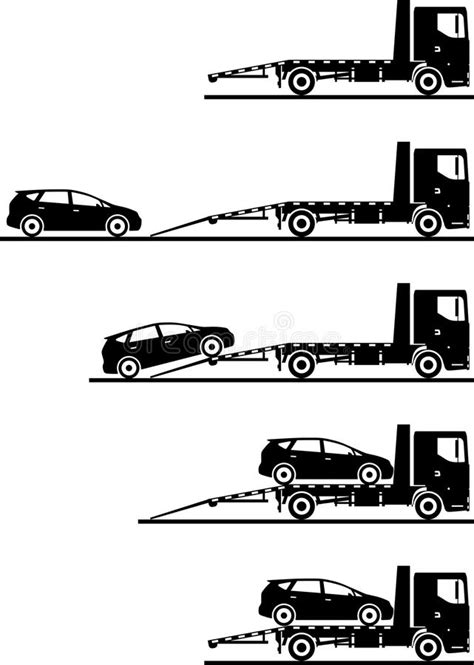 set of silhouettes auto transporter and car on white