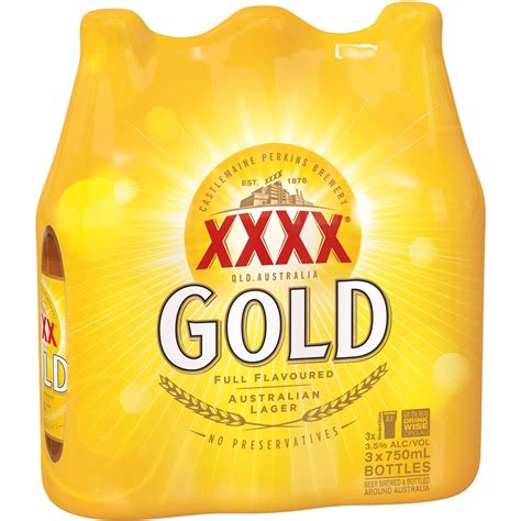 Xxxx Gold Mid Strength Lager Bottles 750ml X 3 Pack Woolworths
