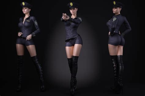 A Woman Wearing A Police Uniform 3d Model