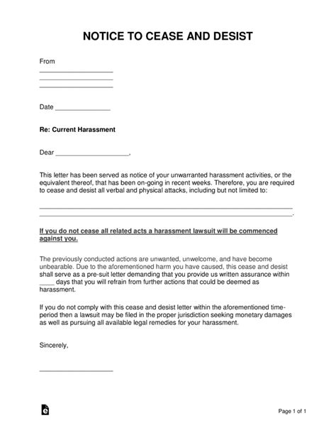 free harassment cease and desist letter template word pdf eforms free fillable forms