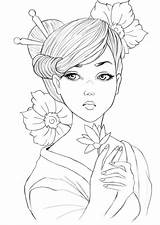 Coloring Geisha Pages Drawing Girls Para Cool Coloriage Tattoo Colorir Desenhos Dessin Color Colouring People Lineart Drawings Colorier Adultos Girl sketch template