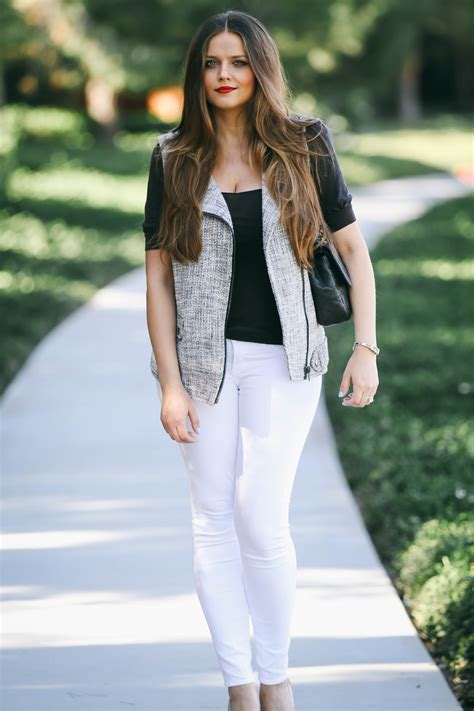 Ootd Tweed Moto Vest And White Skinny Jeans A