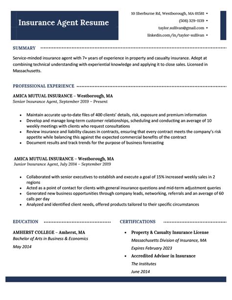 insurance agent resume template
