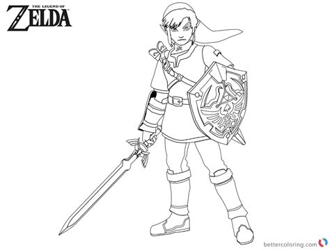 legend  zelda coloring pages link  sword  shield
