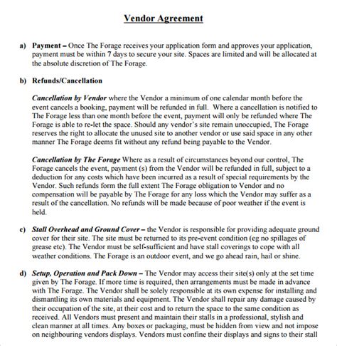 vendor contract templates samples examples format sample