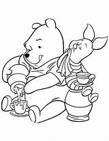 Coloring Pooh Pages Piglet Winnie Printable Tea Time Kids Popular sketch template