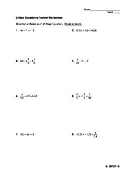 great  step equations worksheet  solving  step equations
