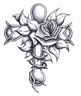 Cross Roses Tattoo Tattoos Drawings Designs Rose Crosses Coloring Drawing Thorns Jesus Flower Pages Christ Heart Flowers Stencil Wings Clip sketch template