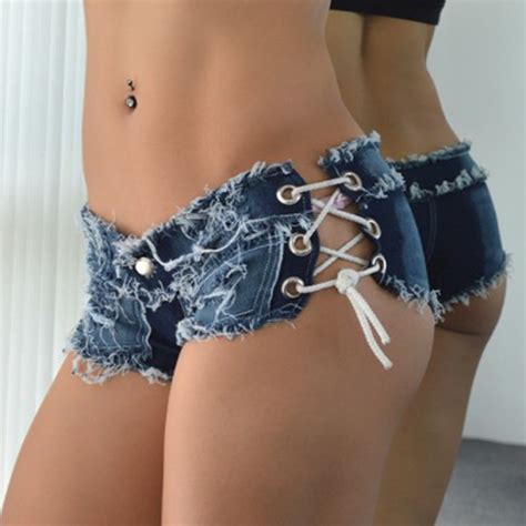 2016 hot sidepiece bandage ultra low waisted sex novelty short jeans sexy shorts women jeans
