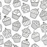 Babeczki Monochrome Kuchen Kolorowanka Wzór Muster Kleinen Einfarbigen Nahtloses Bezproblemowa Monochromatyczne Muffins Grafika sketch template