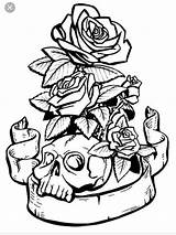 Roses Colouring Skulls sketch template