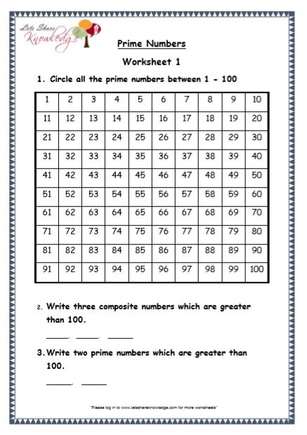 grade  maths resources prime numbers printable worksheets lets