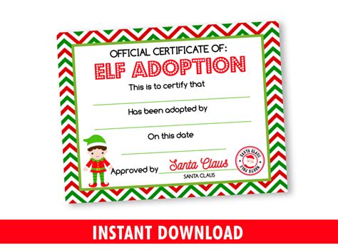 christmas elf adoption certificate  boy adopt  elf kids activity