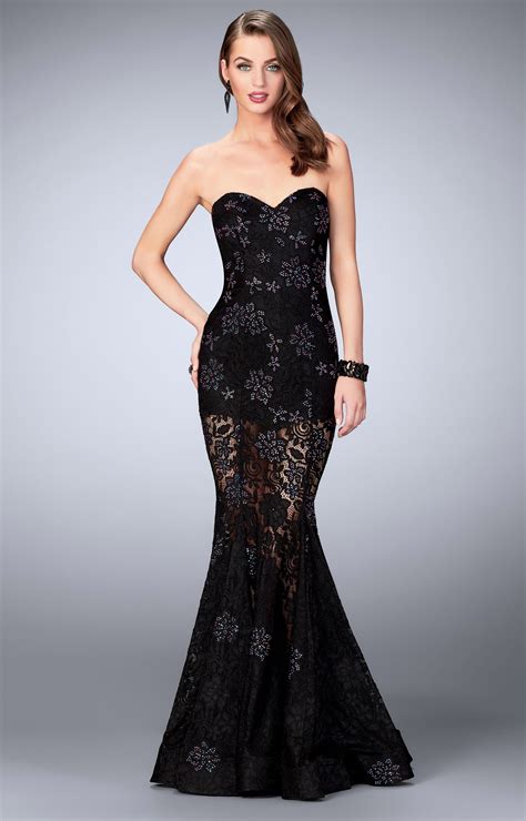 La Femme 24220 Strapless Romper Dress With Lace Prom Dress