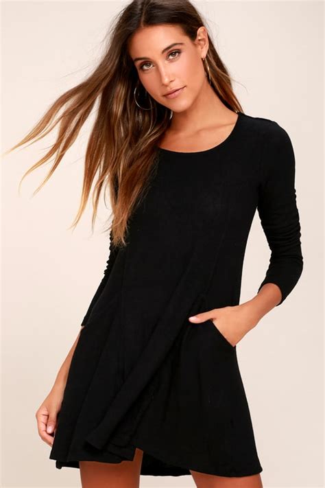 cute black dress long sleeve dress sweater dress lbd lulus