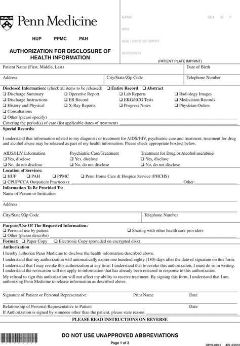 Free Pennsylvania Medical Release Form Pdf 117kb 2