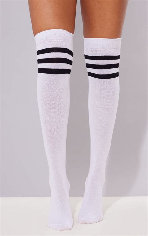 white stripe over knee sock accessories prettylittlething