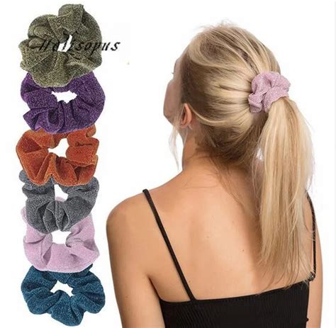 helisopus womens shiny rubber band stylish solid color scrunchies