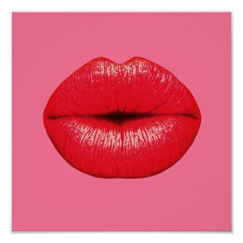 red lipstick pop art lips on girly pink poster