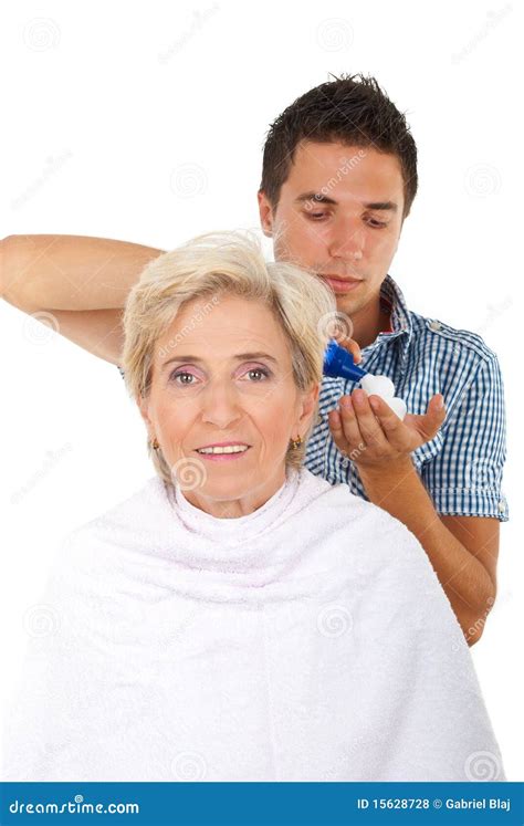 senior woman   hair salon  hairstylist stock photo image