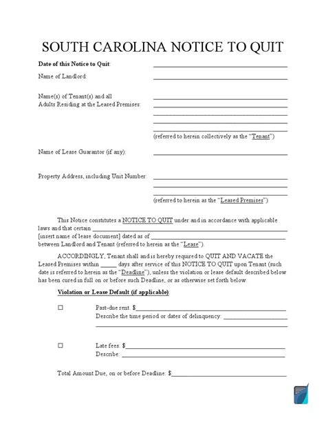 south carolina eviction notice forms sc notice  quit formspal